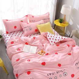 Bedding sets 34pcs Set Pink Strawberry Fashion Bed Sheets Queen Size Luxury bed Sheet s Duvet Cover King 230321