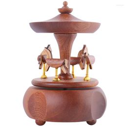 Decorative Figurines Wooden Horse Creative Cute Music Box Clockwork Carousel Musical Decoration Melody Rotating Caja Birthday Gift EH50MB