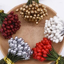 Decorative Flowers 50/100pcs 5mm Artificial Berries Gold Silver Cherry Stamen Mini Fake DIY Wreath Wedding Party Decor Supplies