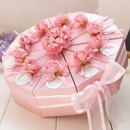Other Event Party Supplies 20pcs Blue/Pink Flower Triangular Cake Style Wedding Party Candy Boxes Chocolate Boxes Gift Box Bomboniera 230321