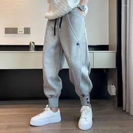 Men's Pants 2023 Spring And Autumn Solid Color Thick Button Casual Foot Sports Trousers Men's Fashion Loose Elastic Waist Overalls Trend