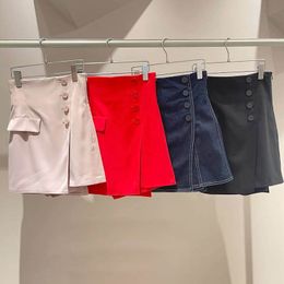 Skirts Kuzuwata Arrival Japanese Mujer Faldas Summer Slit Denim Skirt High Waist Button Slim Culottes Solid Fashion Mini Jupes 230321