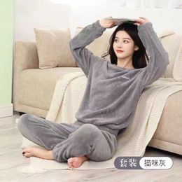 Women's Sleepwear Women Winter Flannel Pyjama Set Fleece Pyjamas Sleepwear Homewear Thick Warm Velvet Female Suit Fall Sweatshirt Ladies Pyjama 230321