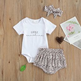 Clothing Sets 3Pcs Baby Summer Outfits Letter Print Short Sleeves Romper Leopard Print Shorts Headband for Toddler Girls 018 Months Z0321