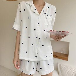 Women's Sleepwear QWEEK Pajamas for Women Home Clothes Pijamas Ladies Heart Print Nightie Lounge Wear Sexy Sleepwear Two Piece Set Pyjamas Summer 230321