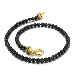 Chains Punk Gothic Stainless Steel Double Skull 8mm Beads Link Chain Necklace For Men Hip Hop Rock Jewellery Gift