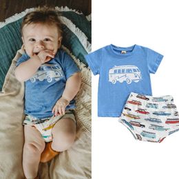 Clothing Sets FOCUSNORM 024M Summer Cute Baby Boys Clothes Sets Cartoon Printed Short Sleeve Blue T ShirtsShorts Clothing Z0321