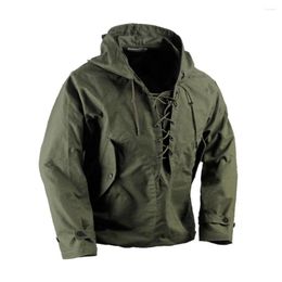 Giacche da uomo USN Wet Weather Parka Vintage Deck Jacket Pullover Lace Up Uniform Mens Navy Military Hooded Outwear Army Green