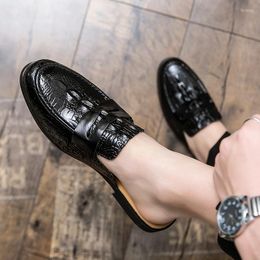 Dress Shoes Mens Slide Flip Flops Black For Men Italian Leather Fashion Moccasins Stylish Male Casual Man Slippers Big Size