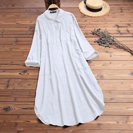 Casual Dresses Women Summer Long Sleeve Shirts Fashion Turndown Collar Button Long Dress Elegant Shirts Dress Loose Blouse Casual Oversized 230321