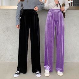 Women's Pants Capris Autumn Straight Velour Women Pants High Waist Casual Wide Legs Pants Black Purple Loose Female Fashion Student Trousers 230321