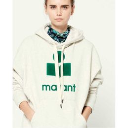 Marant Women Flocked Cotton Hoodies Fashion Classic Flocking Printed Designer Loose Hooded Sweater