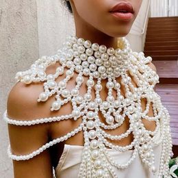 Women's Tanks High-quality Retro High-grade Pearl Crystal Body Jewellery Chain Sexy Handmade Beaded Ladies Bridal Wedding Large Necklace Hig