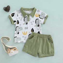 Clothing Sets 04Y Summer Causal Kids Boys 2pcs Clothes Sets Cartoon Dinosaur Printed Turn Down Collar T Shirts Shorts Z0321