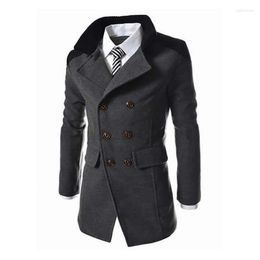 Men's Wool & Blends English Style Jackets For Men Autumn Winter Mandarin Collar Blend Double Breasted Coat Thick Overcoats Nadi22