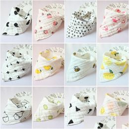 Bibs Burp Cloths Ins Baby Muslin Infant Saliva Towel 8 Layers Thicken Newborn Cartoon Toddler Bandana Feeding Cloth 29 Designs Dro Dhtoj