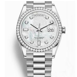 Unisex Watch Daydate Pearl Dial Diamond Automatic Mechanical Movement Sapphire Glass Stainless Steel Men Lady Watches Male Wristwa238x