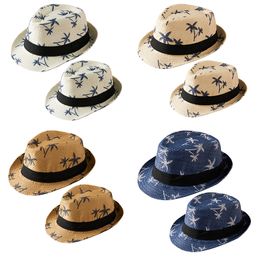 Summer Kids Straw Hat Sunscreen Boy Beach Hats Parent-Child Cap Outdoor Travel Jazz Caps M4280