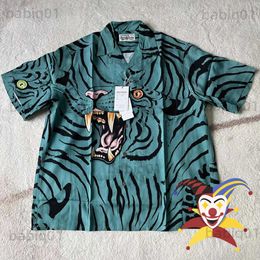 Men's Casual Shirts Blue Tiger Print WACKO MARIA Shirt Men Women Hawaiian Shirts Top Tee Short Sleeve T230321
