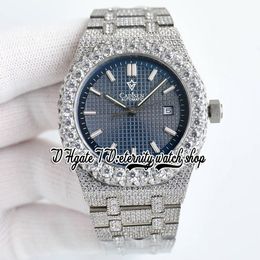 BZF sf15500 Japan M8215 Automatic Mens Watch Iced Out Big Diamond Bezel Blue Texture Dial Stick Markers Stainless Steel Diamonds Bracelet eternity Jewelry Watches