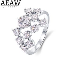 With Side Stones 1.5ctw 5mm Round Excellent DE Colour Engagement Ring Solid Real 18k White Gold for Women Test Positive 230320