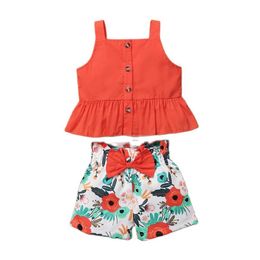 Clothing Sets Sleeveless Baby Girl Clothes for New Born Summer Infant Girl Clothes Cotton Newborn Clothing Floral Baby Girl Set 2Piece Z0321