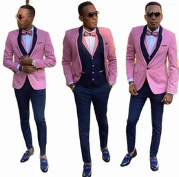 Men's Suits Handsome Pink Top Men Costume Homme Groom Tuxedos Terno Masculino Wedding Bridegroom Three Piece Suit For