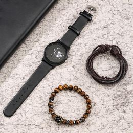 Wristwatches Astronaut Series Watch Set Gifts For Husband Quartz Minimalist Dial Men Leather Band Mens Elastic Bracelets