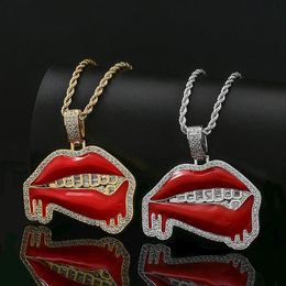 Pendant Necklaces Hip Hop Claw Setting CZ Stone Bling Iced Out Big Mouth Pendants For Men Rapper Jewelry Drop PendantPendant