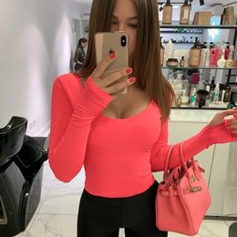 Womens Jumpsuits Rompers Orange Neon Bodysuit Women Long Sleeve Bodycon Sexy Autumn Winter Streetwear Club Party Outfits Casual Female Clothing 230321