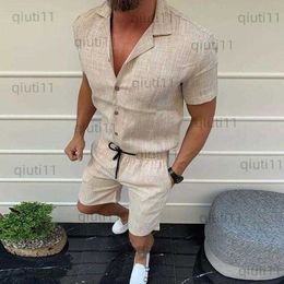 Men's Tracksuits Men's Tracksuits Sets 2 Pieces Clothes Casual Shorts And Short-sleeved T Shirt Men Breathable Slim Fit V Neck Linen Suits 2022 T230321