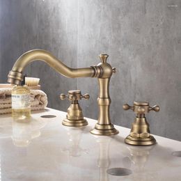 Bathroom Sink Faucets European Retro Antique Split Three-way Washbasin Faucet All Copper Modern