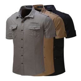 Men's Casual Shirts Mens Tactical Shirts Summer Work Cargo Shirts Quick Dry Casual Shirts Outdoor Army Military Shirts Short Sleeve Top Man Clothing 230321