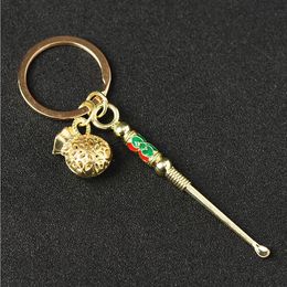 Brass copper Color Metal Earpick Dab Dabber Smoking Accessories Tools 7 Types Ear Pick Spoon Keychain Key Ring Shovel Wax ScoopHookah