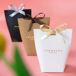 Thank you gift box bag with handle foldable wedding kraft paper candy chocolate perfume packaging simple dh966