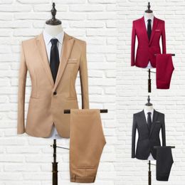 Men's Suits Men Suit Set Men&#39;s Fabric Sportswear Slim Coat Pants Summer Lapel Formal Stylish One Button Pockets Blazer Wedding