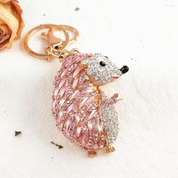 Keychains Fashion Cute Crystal Hedgehog Key Chain Women Handbag Rhinestone Lady Bag Trinket Wedding Jewelry Car Keychain Girl Party Gift