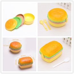 Dinnerware Sets EMS 96pcs/lot Double Tier Hamburger Lunch Box Container Storage With Fork Kids Candy Home Decor