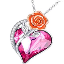 Pendant Necklaces Heart Rose Design Necklace 3D Crystal Pink For Christmas Gift Birthday