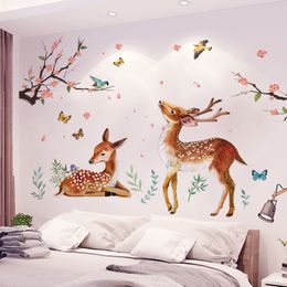 Wall Stickers shijuekongjian Deer Animal Sticker Decor DIY Flowers Decals for Kids Rooms Baby Bedroom Nursery Home Decoration 230321