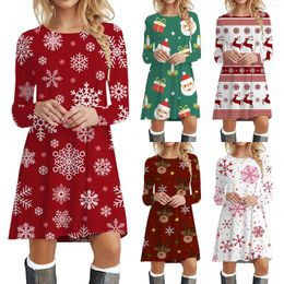 Casual Dresses Womens Flowy Simple Swing Tee Dress Christmas Print Tunic