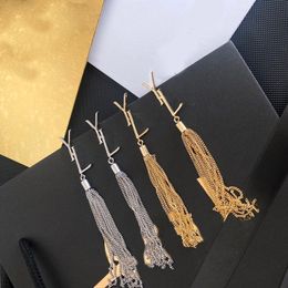 Women Letter Long Tassel Earring with Stamp Special Letters Stud Earring Fashion Jewelry for Gift Party