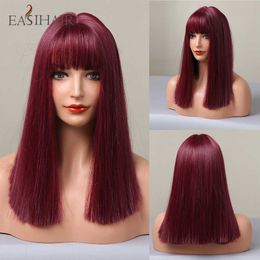 Synthetic Wigs Easihair Short Straight Wine Red Wig with Bangs Silky Heat Resistant Synthetic for Women Daily Party Cosplay Bobo 230227