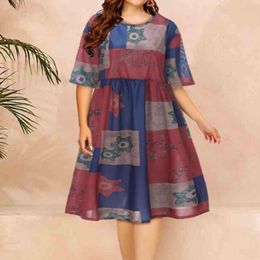 Casual Dresses Oversize Dress Women Short Sleeve Loose Long Maxi Vintage Print Ice Silk Summer Ethnic Style Beach Sundress Vestidos