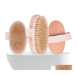 Bath Brushes Sponges Scrubbers Brush Dry Skin Body Soft Natural Bristle Spa The Wooden Shower Brushs Without Handle Drop Delivery Dhfpu