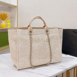 Chaanel Borse per la spesa Deauville da donna Pochette classica da spiaggia Catena argentata con manico superiore Tote Matelasse a tracolla Borse da viaggio di grande capacità per le vacanze 37x29 cm