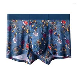 Underpants Fashion Underwear Man Sexy Bulge Pouch Male Print Seamless Ice Silk Boxer Shorts Personality Breathable Panties Cueca