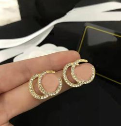 Fashion 18K Gold Plated Tassel Designer Letters Stud Long Earring Crystal Geometric Luxury Brand Women Rhinestone Pearl Wedding Party Jewerlry Accessories