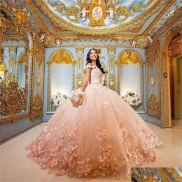 Кинсейнера платья розовые цветы, милая, сладкая 15 девушек, платье принцессы, vestidos de prom 2022, бальные платья сдают доставку пар dhi5d