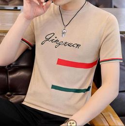 T-shirt da uomo Maglia estiva elasticizzata Pullover da uomo Girocollo Maglione a maniche corte T-shirt a righe slim fit Club Social Streetwear Top